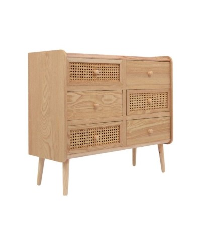 Commode 6 tiroirs IRMELINE – Design bois et cannage naturel