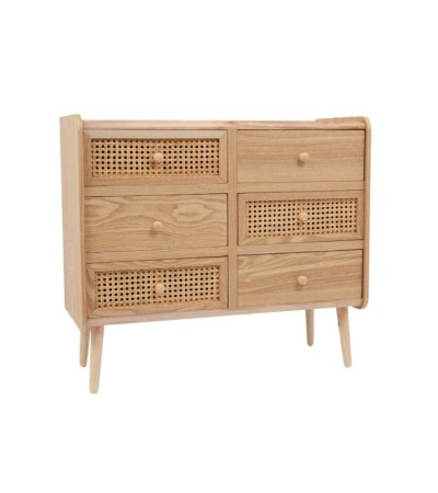 Commode 6 tiroirs IRMELINE – Design bois et cannage naturel