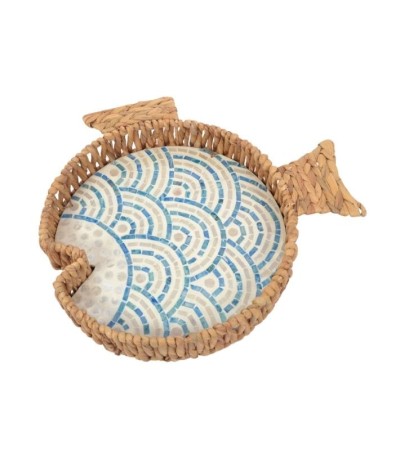 Plateau poisson PESCARE en osier et laque : 44x39x7 cm