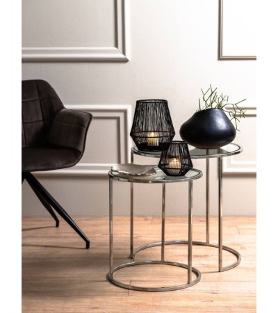 Table d'appoint DUARTE : Élégance et design en nickel et verre