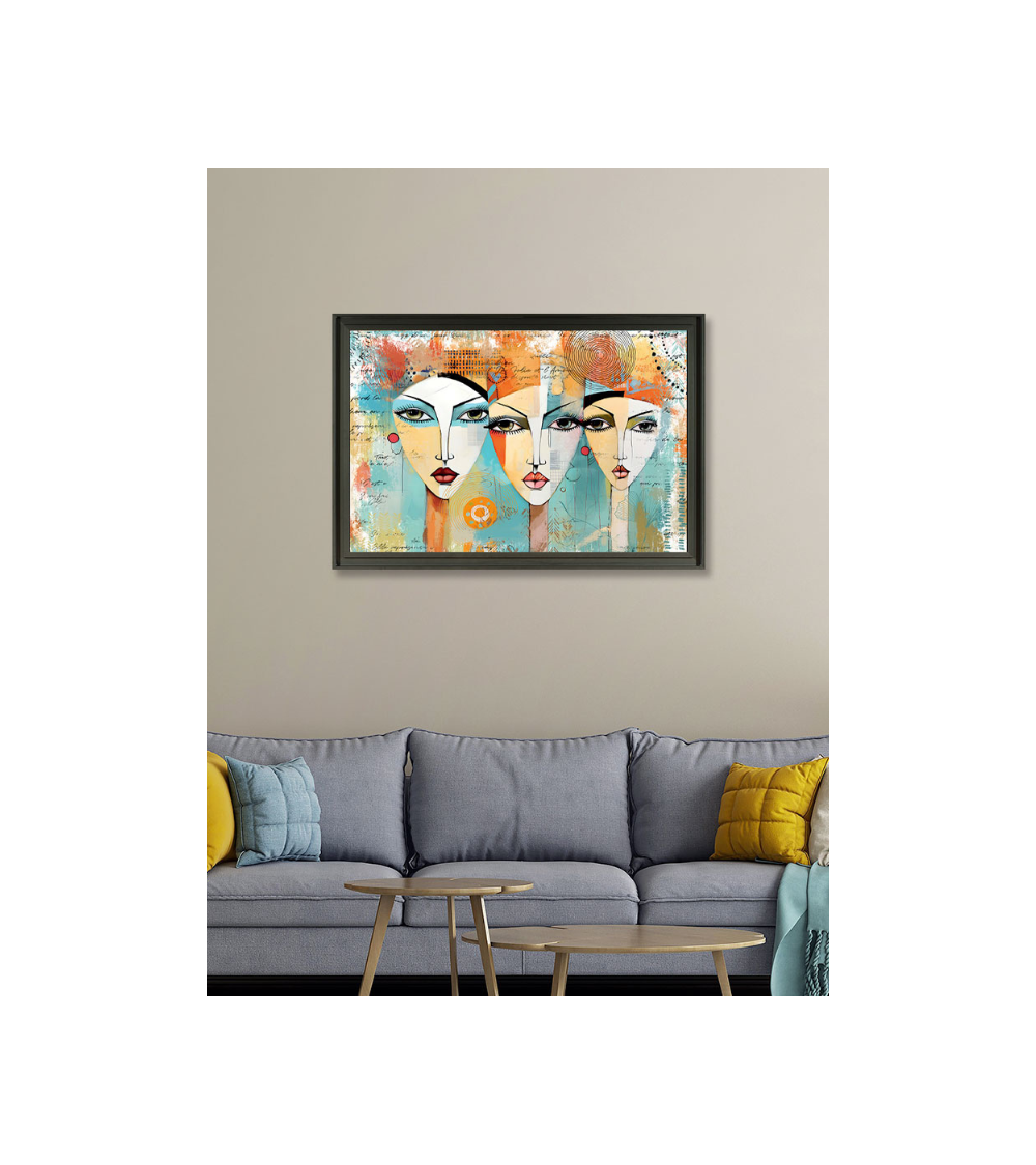 Tableau "les 3 fille turquoises" de ROMARIC - Lumiland.fr